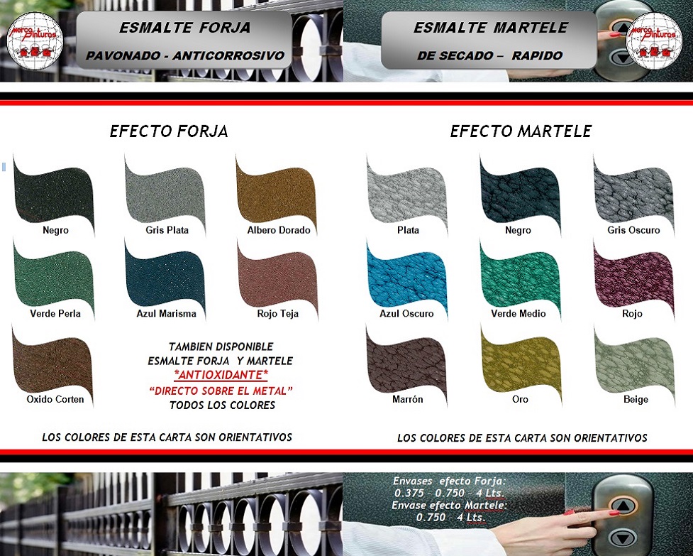 carta de colores esmaltes anti-oxidantes liso forja y martele