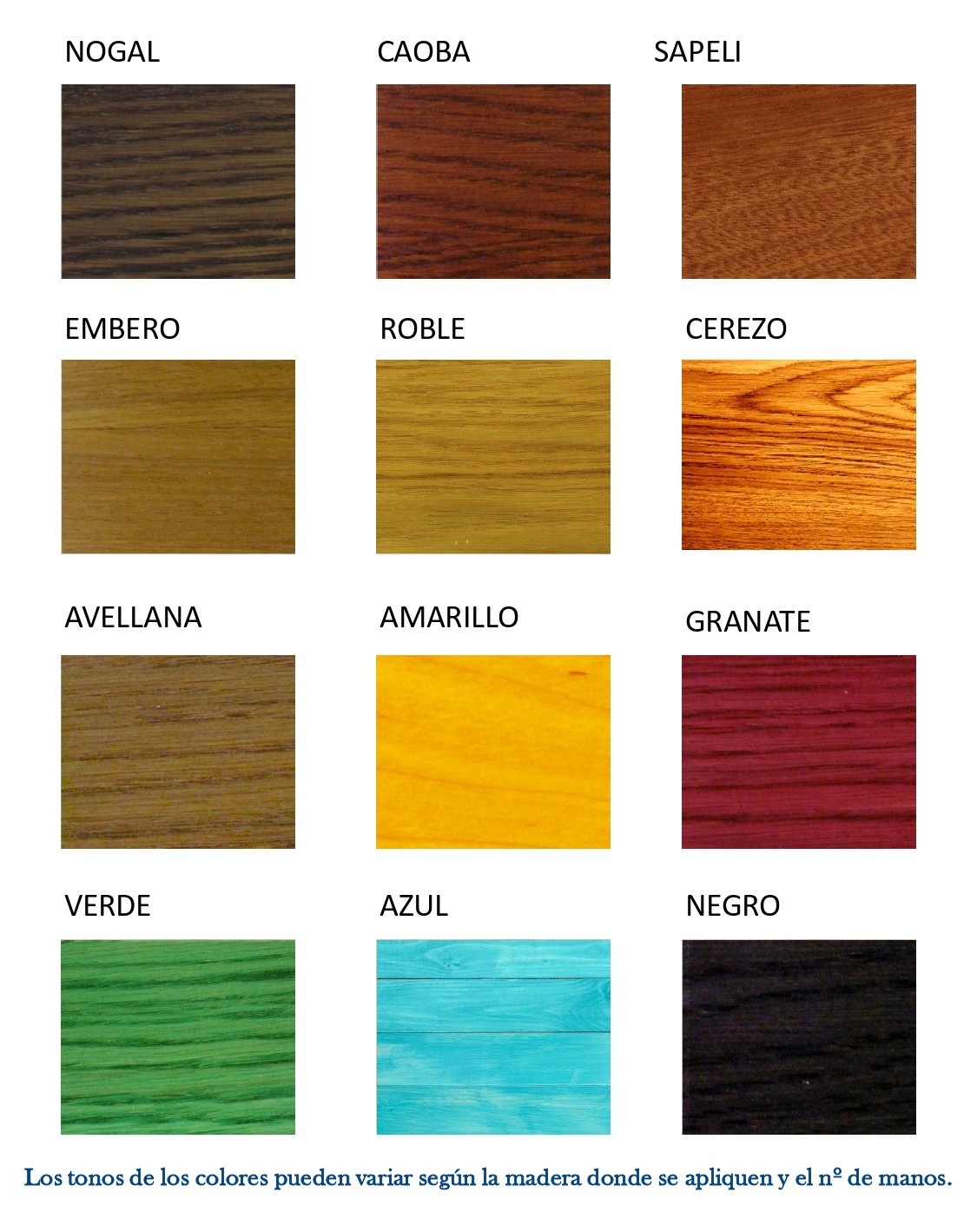 carta de colores tinte al disolvente